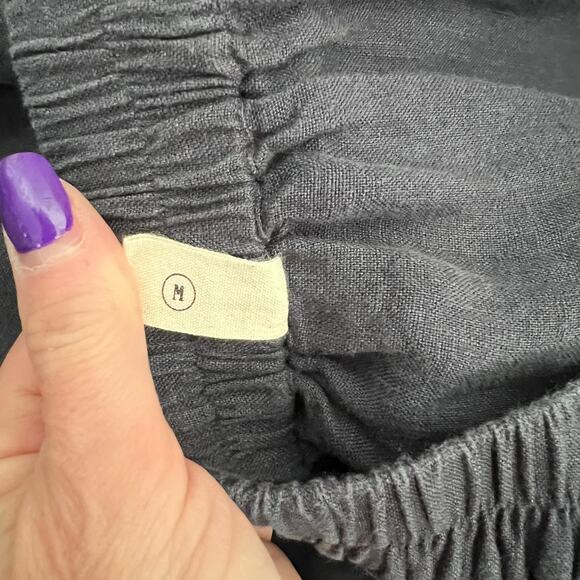 Grae Cove Button Elastic Waist Pleated Linen Midi Skirts Women SZ M Blue Flowy - Picture 6 of 9